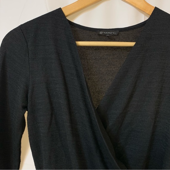 Dynamite Black Wrap Long Sleeve Crop Top - Picture 2 of 9